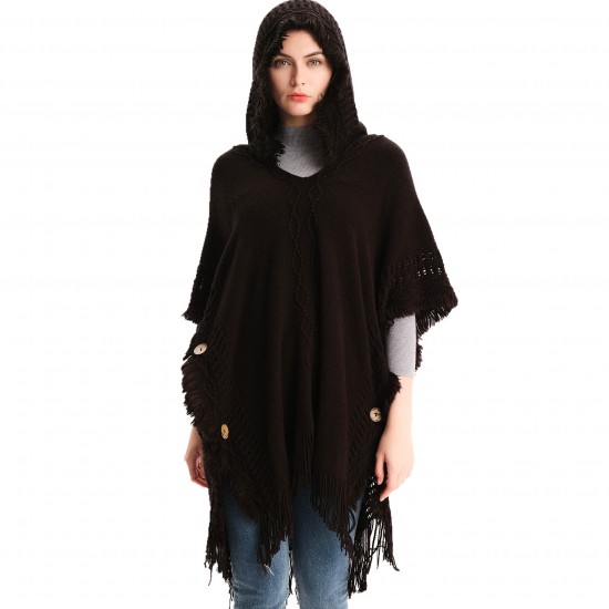 Amazon's popular export quality shawls, large-sized knitted sweaters, button hooded cape shawls for spring, autumn and winter in Europe and America Amazon's popular export quality shawls, large-sized knitted sweaters, button hooded cape shawls for spring, autumn and winter in Europe and America