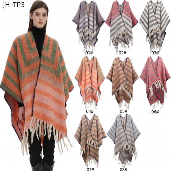 Amazon's best-selling 2025 new style European and American autumn and winter jacquard striped shawl with loop yarn imitation mohair thickening Amazon's best-selling 2025 new style European and American autumn and winter jacquard striped shawl with loop yarn imitation mohair thickening