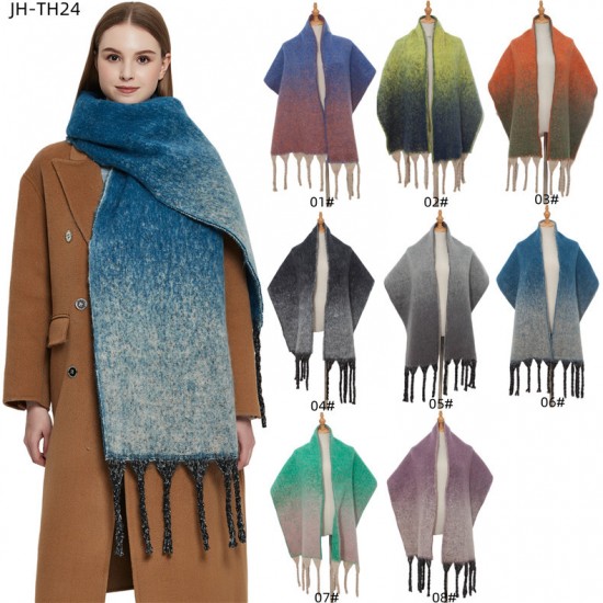 Amazon's new export shawl, a thickened winter scarf with a loop and thick tassel gradient color for Europe and America