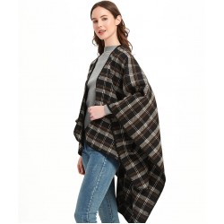 A new mid-to-high-end checkered thickened women's cape from Europe and America for autumn and winter, featuring a large acrylic slit checkered shawl