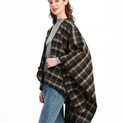 A new mid-to-high-end checkered thickened women's cape from Europe and America for autumn and winter, featuring a large acrylic slit checkered shawl