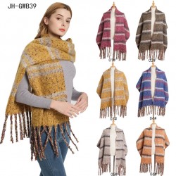 Tonglu manufacturer of new autumn and winter woven loop yarn thickened thick tassel striped scarves and shawls for foreign trade in Europe and America