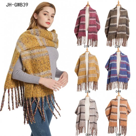 Tonglu manufacturer of new autumn and winter woven loop yarn thickened thick tassel striped scarves and shawls for foreign trade in Europe and America Tonglu manufacturer of new autumn and winter woven loop yarn thickened thick tassel striped scarves and shawls for foreign trade in Europe and America