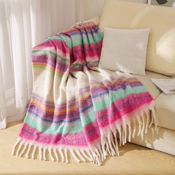 Foreign trade European and American autumn and winter hoop yarn imitation mohair thickened striped large shawl cover blanket manufacturer