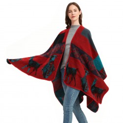 The manufacturer's new thickened jacquard slit cape for women in the autumn and winter of Europe and America, Christmas reindeer acrylic shawl