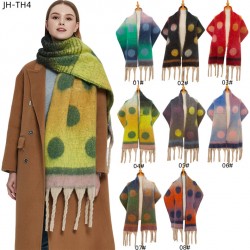 New foreign trade shawl, thickened scarf for autumn and winter in Europe and America, imitation mohair jacquard, thick tassel, gradient polka dot scarf