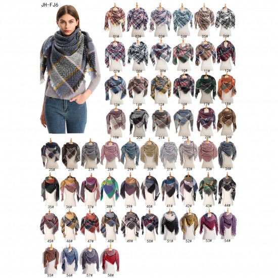 In 2025, Amazon's hot-selling autumn and winter European and American shawls, new thickened checkered square scarves with looped lace and fringed fur In 2025, Amazon's hot-selling autumn and winter European and American shawls, new thickened checkered square scarves with looped lace and fringed fur