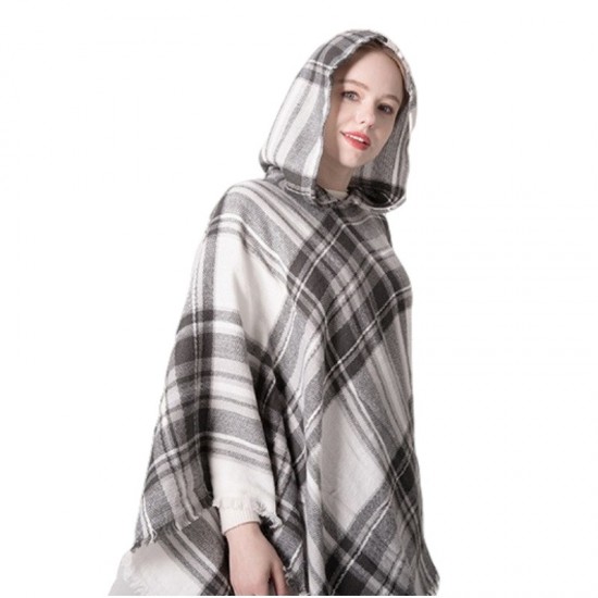 European and American spring, autumn and winter new seven-color checkered hooded cape shawl, hooded head, air conditioner large shawl manufacturer