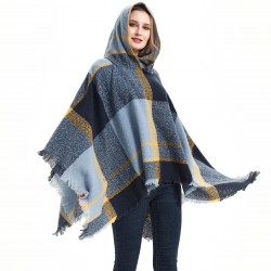 Factory direct supply of blue women's capes, hooded shawls and cloaks for spring, autumn and winter in Europe and America