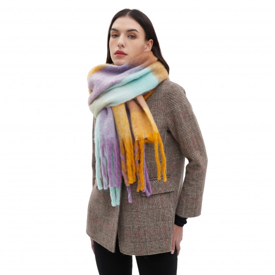 Manufacturer's in-stock cross-border hot items, new autumn and winter men's and women's checkered scarves with loop yarn and thick tassels for Europe and America Manufacturer's in-stock cross-border hot items, new autumn and winter men's and women's checkered scarves with loop yarn and thick tassels for Europe and America