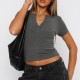 Di Yun 2025 Spring/Summer Cross-border European and American Y2K sexy ribbed slimming V-neck solid color knitted short-sleeved top T-shirt for women