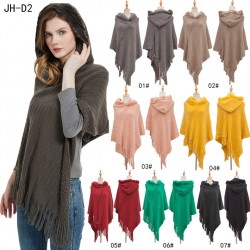 Wholesale of new solid-color striped fringed hooded capes for women in spring, autumn and winter in Europe and America