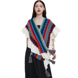 New style cape, European, American, spring, autumn and winter women's travel, ethnic style ruffled knitted shawl from the manufacturer