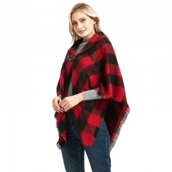 Direct supply from the original manufacturer for export, European and American style spring, autumn and winter lapel horn-buttoned checkered cape shawls