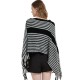 A popular European and American pullover cape shawl for spring, autumn and winter, a black striped knitted shawl A popular European and American pullover cape shawl for spring, autumn and winter, a black striped knitted shawl