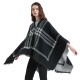 New European and American autumn and winter faux cashmere black and white checkered leather button-split shawl for women's capes manufacturer