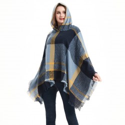 Factory direct supply of blue women's capes, hooded shawls and cloaks for spring, autumn and winter in Europe and America
