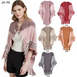 Wholesale factory of new spring, autumn and winter cuffs 蝙蝠衫 women 's knitted tassel shawls in stock for foreign trade