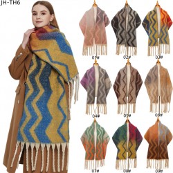 The 2023 new style of shawl for foreign trade is a thickened European and American scarf with a loop, jacquard, thick tassel and gradient wave pattern