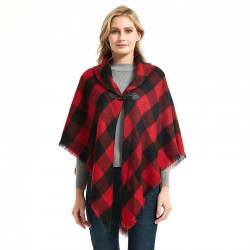 Direct supply from the original manufacturer for export, European and American style spring, autumn and winter lapel horn-buttoned checkered cape shawls
