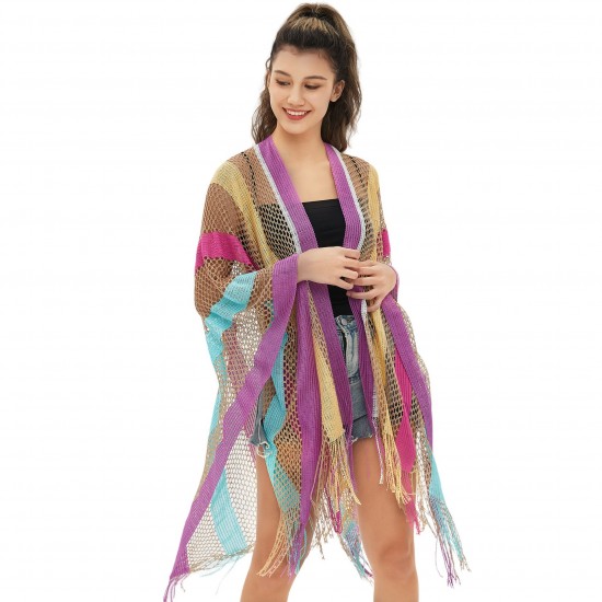 New women's cape with a travel ethnic style, rainbow stripes, summer sun protection, thin and openwork shawl from foreign trade premium products New women's cape with a travel ethnic style, rainbow stripes, summer sun protection, thin and openwork shawl from foreign trade premium products