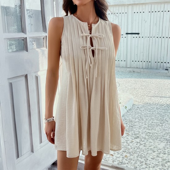 Di Yun's 2025 Spring/Summer cross-border European and American casual vacation style solid color, pleated sleeveless mini dress for children