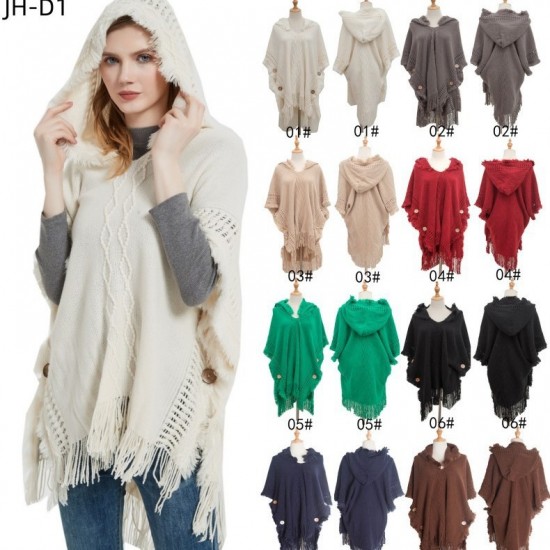 Amazon's popular export quality shawls, large-sized knitted sweaters, button hooded cape shawls for spring, autumn and winter in Europe and America Amazon's popular export quality shawls, large-sized knitted sweaters, button hooded cape shawls for spring, autumn and winter in Europe and America