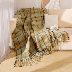 Foreign trade European and American autumn and winter hoop yarn imitation mohair green checkered thick large shawl cover blanket manufacturer