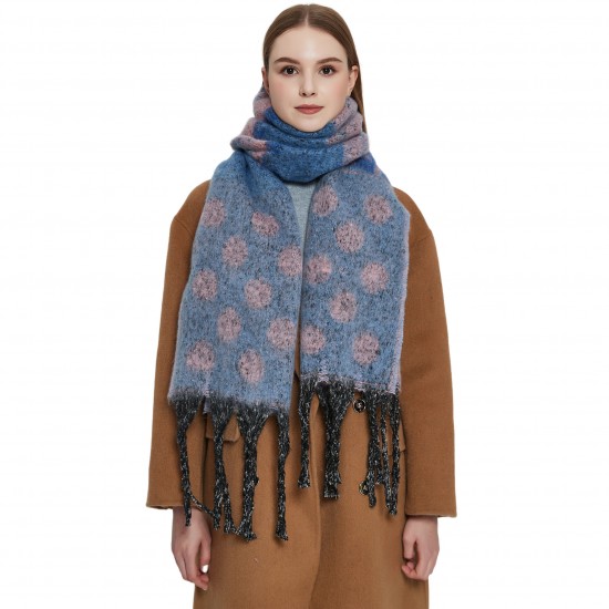 New cross-border export shawl, thickened winter scarf for Europe and America, with loop gauze, thick tassels, jacquard and polka dots, Christmas scarf
