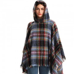 A new cross-border export shawl, a double-sided checkered hooded cape for spring, autumn and winter in Europe and America