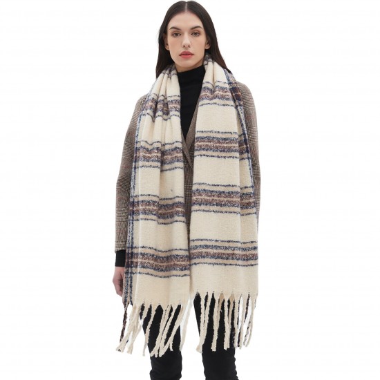 Custom manufacturer of new autumn and winter style circle sand imitation mohair jacquard tassel striped scarves and shawls for foreign trade in Europe and America Custom manufacturer of new autumn and winter style circle sand imitation mohair jacquard tassel striped scarves and shawls for foreign trade in Europe and America
