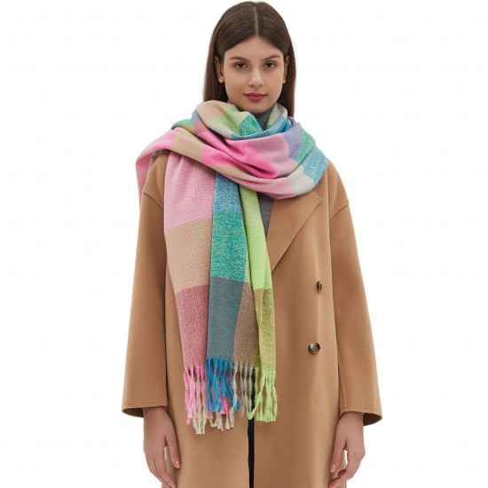 2024 New checkered scarf export autumn and winter thickened tassel scarf, rainbow scarf shawl in stock manufacturer 2024 New checkered scarf export autumn and winter thickened tassel scarf, rainbow scarf shawl in stock manufacturer