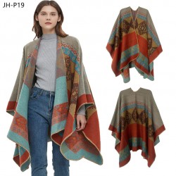 A new style of cape for foreign trade, a thickened orange faux cashmere cape with a triangular stitch stitch and slit