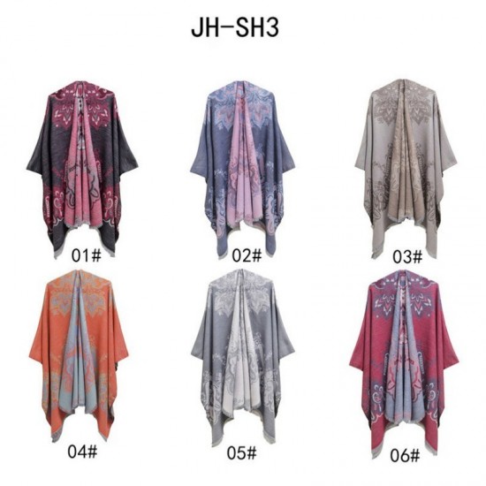 Factory direct supply of geometric jacquard ethnic style travel split tassel shawls and women's capes for spring, autumn and winter in Europe and America