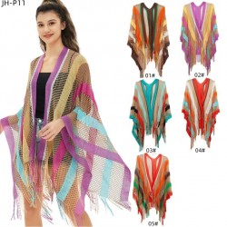 New women's cape with a travel ethnic style, rainbow stripes, summer sun protection, thin and openwork shawl from foreign trade premium products