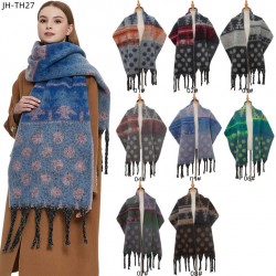 New cross-border export shawl, thickened winter scarf for Europe and America, with loop gauze, thick tassels, jacquard and polka dots, Christmas scarf