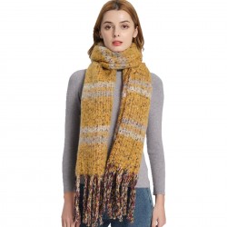 Tonglu manufacturer of new autumn and winter woven loop yarn thickened thick tassel striped scarves and shawls for foreign trade in Europe and America