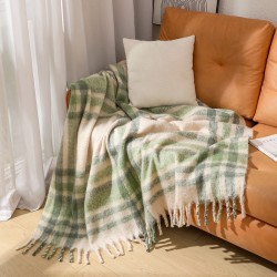 European and American autumn and winter loop gauze imitation mohair green checkered thick thick beard large shawl cover blanket, sofa blanket