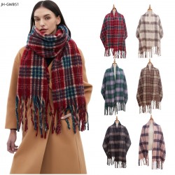 Cross-border foreign trade European and American autumn and winter new style circle sand imitation mohair fringed check scarf shawl custom manufacturer