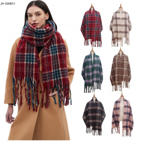 Cross-border foreign trade European and American autumn and winter new style circle sand imitation mohair fringed check scarf shawl custom manufacturer Cross-border foreign trade European and American autumn and winter new style circle sand imitation mohair fringed check scarf shawl custom manufacturer
