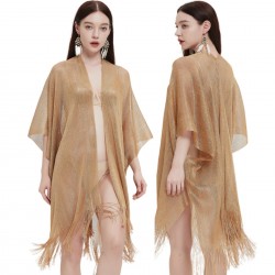 Cross-border hot foreign trade European and American new style cuff gold and silver thread tassel cape for women solid color summer transparent thin shawl