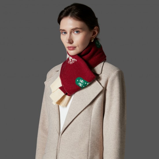 Amazon Premium Cross-border trade European and American autumn and winter new red and green Christmas scarves, deer wool knitted scarves