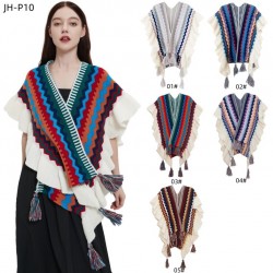 New style cape, European, American, spring, autumn and winter women's travel, ethnic style ruffled knitted shawl from the manufacturer