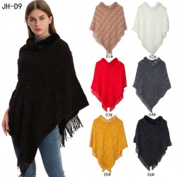 Factory direct supply for export to Europe, America, spring, autumn and winter, sequined solid-color pullover, wool-neck shawl wholesale, knitted cape