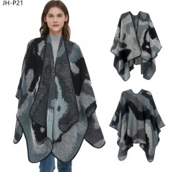 Cross-border Amazon hot export European and American autumn and winter double-sided jacquard imitation cashmere hemmed large leopard print slit shawl
