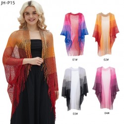 The manufacturer's new summer thin cuff shawl, a travel sun protection mesh knitted hollowed-out gradient tassel shawl