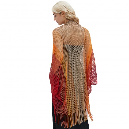 The manufacturer's new summer thin cuff shawl, a travel sun protection mesh knitted hollowed-out gradient tassel shawl The manufacturer's new summer thin cuff shawl, a travel sun protection mesh knitted hollowed-out gradient tassel shawl