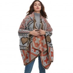 Cross-border best-selling export European and American spring and winter faux cashmere jacquard heart-shaped grey triangular overlock hooded shawl