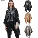 New European and American autumn and winter faux cashmere black and white checkered leather button-split shawl for women's capes manufacturer