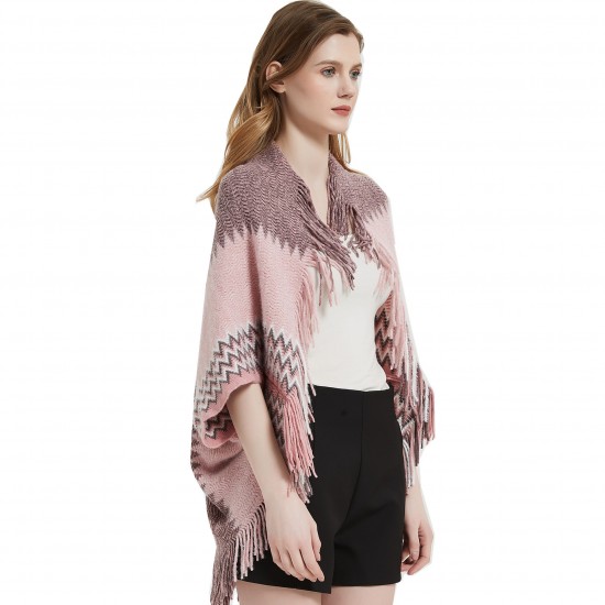 Wholesale factory of new spring, autumn and winter cuffs 蝙蝠衫 women 's knitted tassel shawls in stock for foreign trade